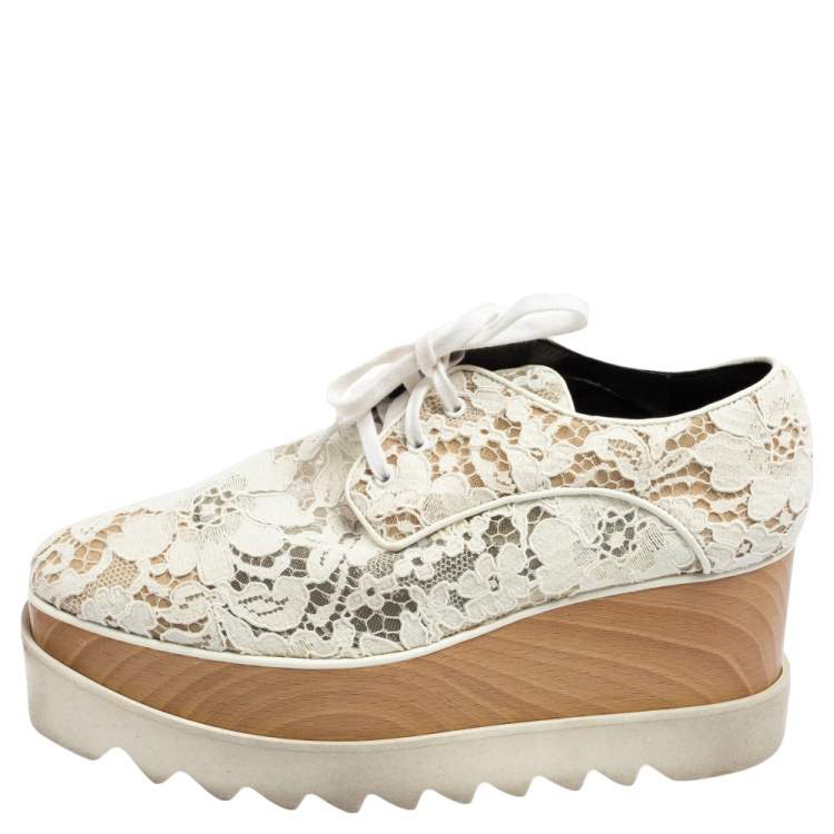 Pre Owned Stella McCartney White Lace Elyse Platform Lace Up Sneakers Size 37.5 