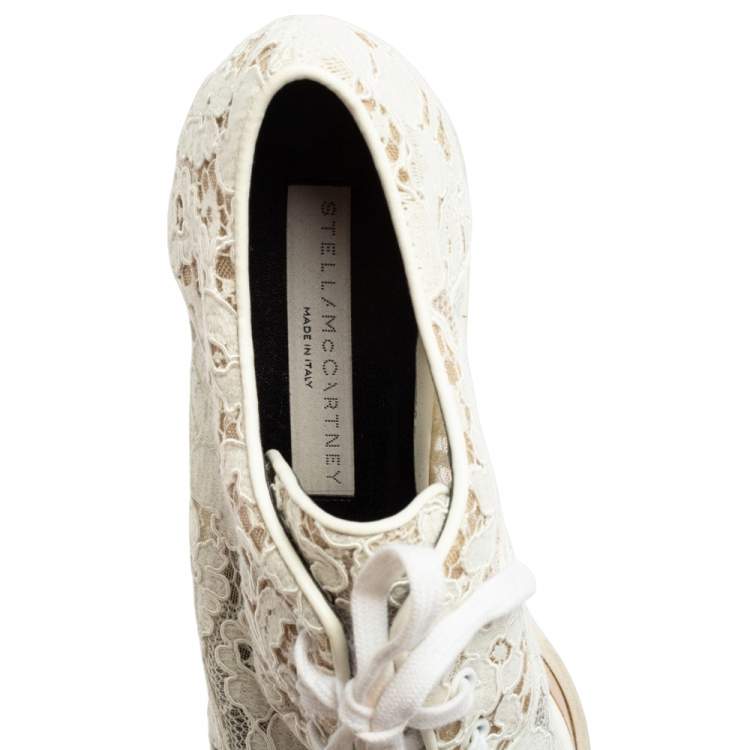 Pre Owned Stella McCartney White Lace Elyse Platform Lace Up Sneakers Size 37.5 