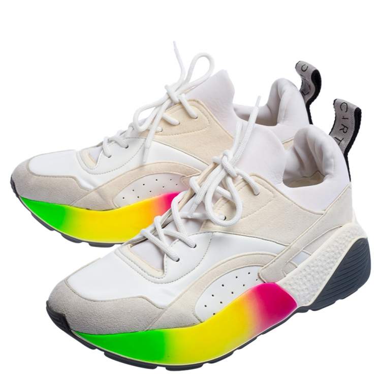 مملوكة مسبقًا Stella McCartney White Faux Leather and Faux Suede Eclypse Low-Top Sneakers Size 39