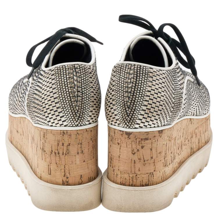 Pre Owned Stella McCartney Monochrome Woven Faux Leather Elyse Star Platform Derby Sneakers Size 36.5