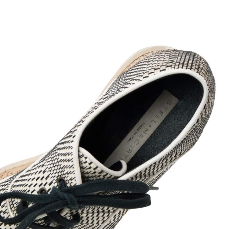 Pre Owned Stella McCartney Monochrome Woven Faux Leather Elyse Star Platform Derby Sneakers Size 36.5
