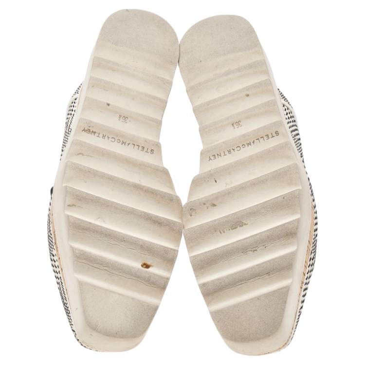 Pre Owned Stella McCartney Monochrome Woven Faux Leather Elyse Star Platform Derby Sneakers Size 36.5