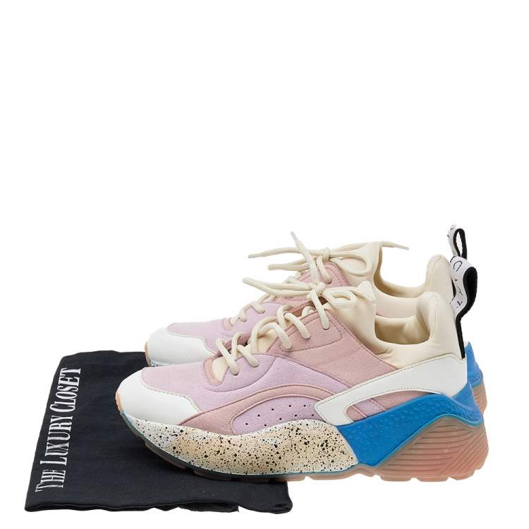 Pre Owned Stella McCartney Multicolor Faux Leather/Suede and Neoprene Eclypse Chunky Sneakers Size 35