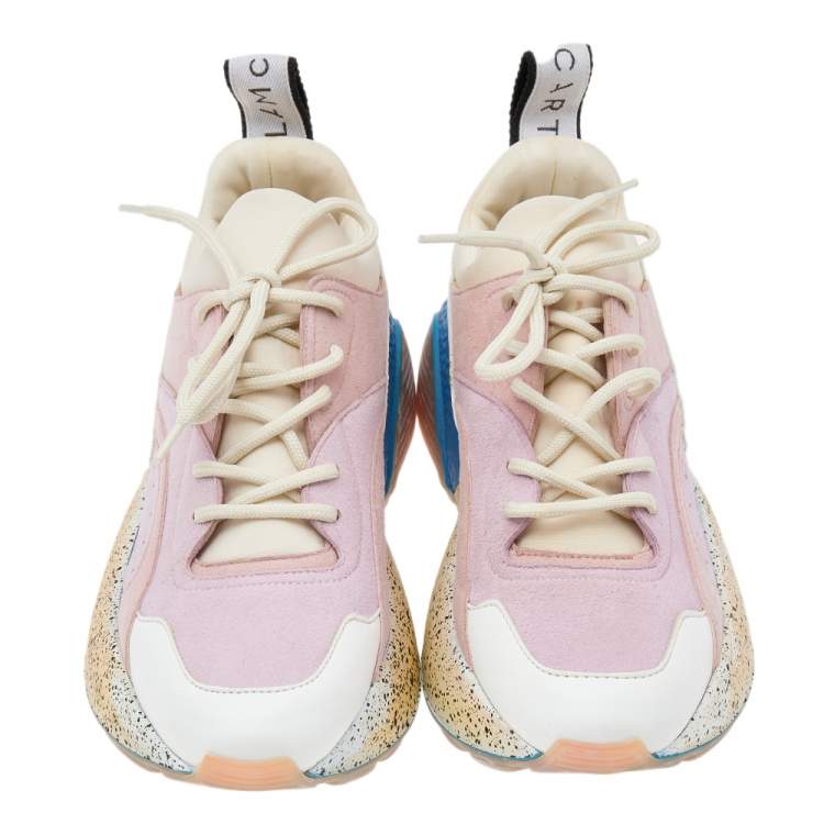 Pre Owned Stella McCartney Multicolor Faux Leather/Suede and Neoprene Eclypse Chunky Sneakers Size 35