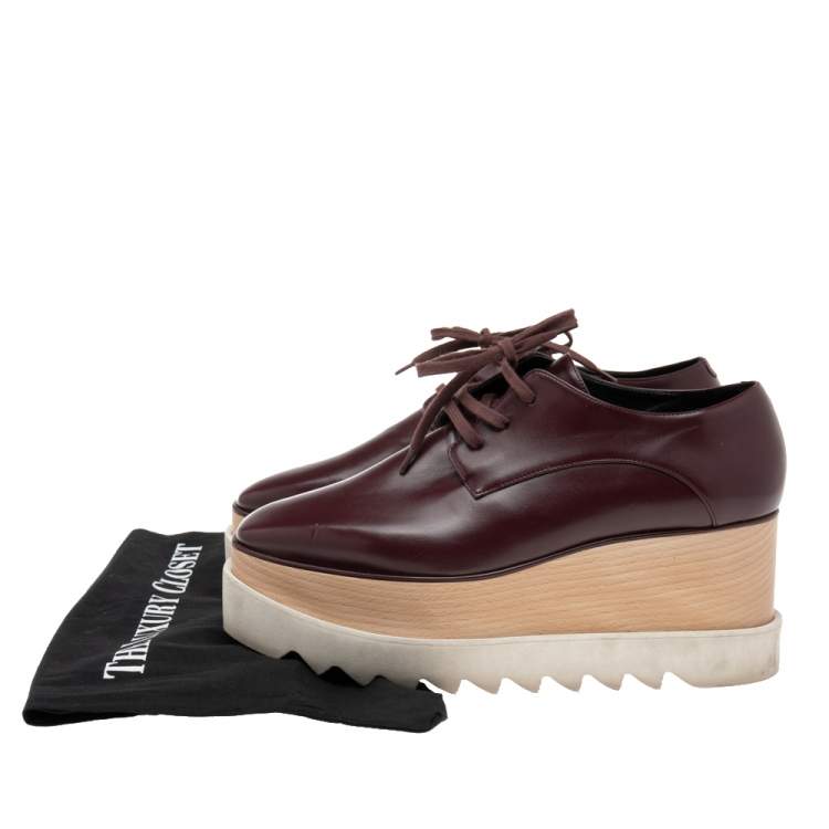 Pre Owned Stella McCartney Burgundy Faux Leather Elyse Platform Sneakers Size 39