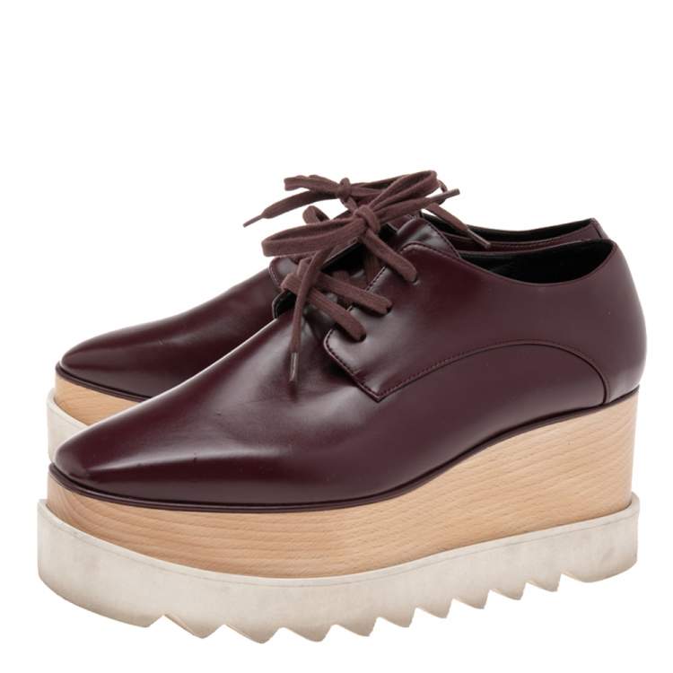 Pre Owned Stella McCartney Burgundy Faux Leather Elyse Platform Sneakers Size 39