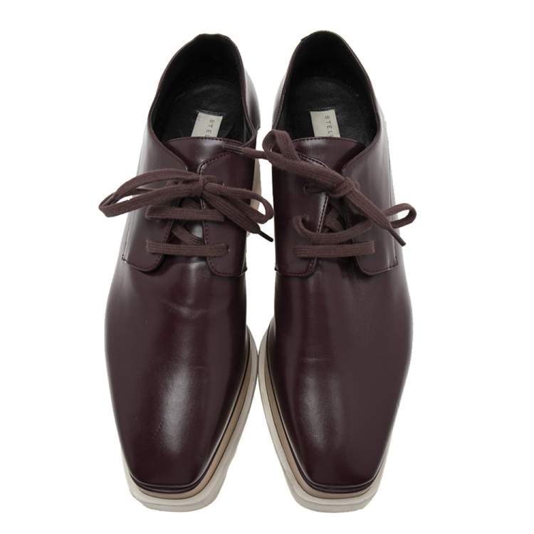 Pre Owned Stella McCartney Burgundy Faux Leather Elyse Platform Sneakers Size 39