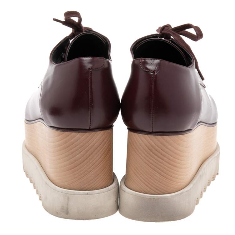 Pre Owned Stella McCartney Burgundy Faux Leather Elyse Platform Sneakers Size 39