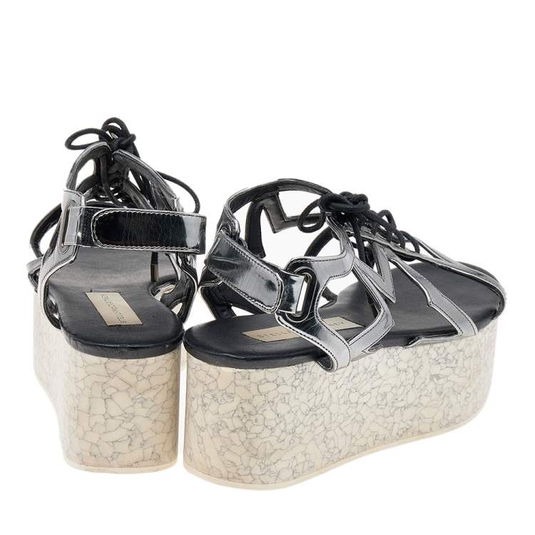 مملوكة مسبقًا Stella McCartney Metallic Grey Faux Leather Hackney Platform Sandals Size 36