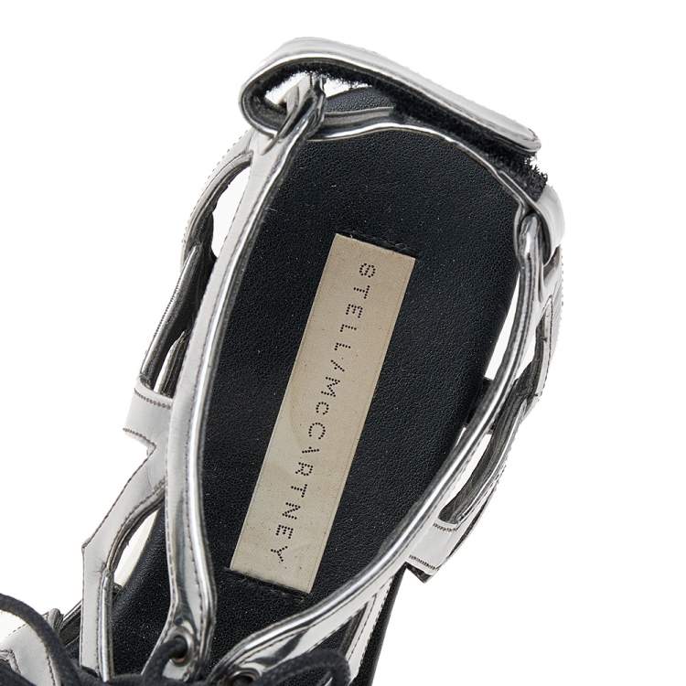 مملوكة مسبقًا Stella McCartney Metallic Grey Faux Leather Hackney Platform Sandals Size 36