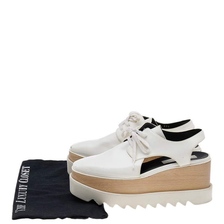 Pre Owned Stella McCartney White Faux Leather Elyse Cut-Out Platform Derby Size 37.5