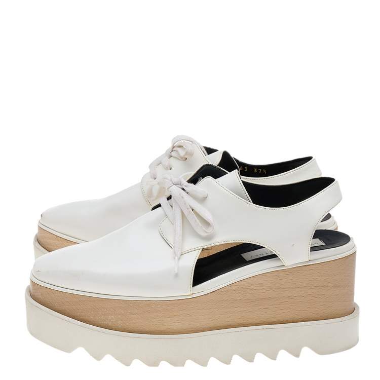 Pre Owned Stella McCartney White Faux Leather Elyse Cut-Out Platform Derby Size 37.5