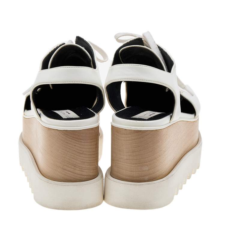 Pre Owned Stella McCartney White Faux Leather Elyse Cut-Out Platform Derby Size 37.5