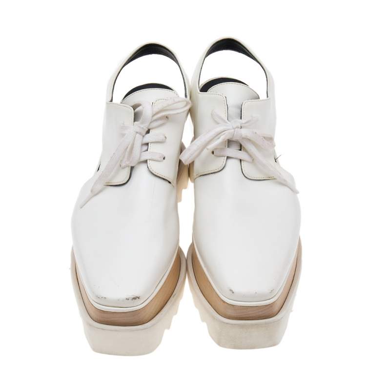 Pre Owned Stella McCartney White Faux Leather Elyse Cut-Out Platform Derby Size 37.5
