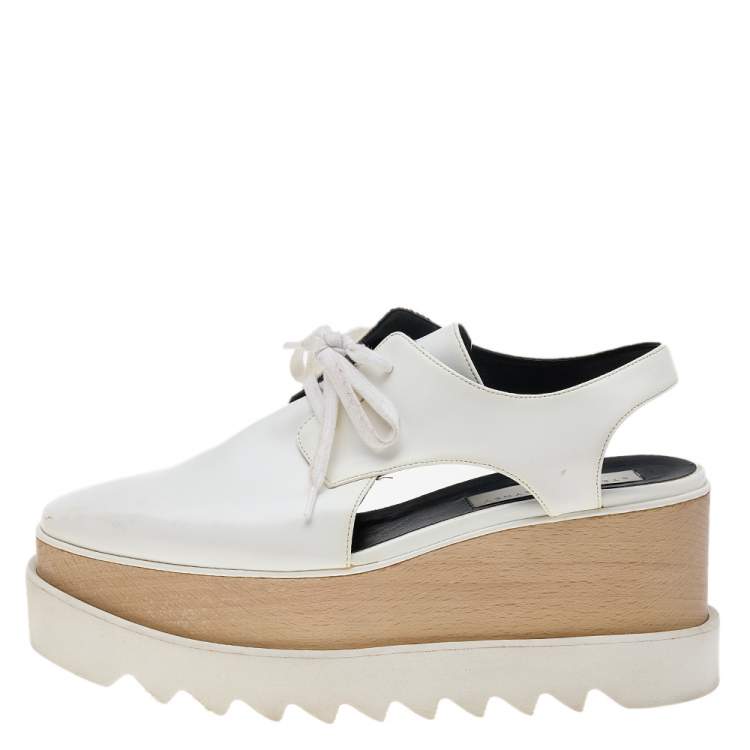 Pre Owned Stella McCartney White Faux Leather Elyse Cut-Out Platform Derby Size 37.5