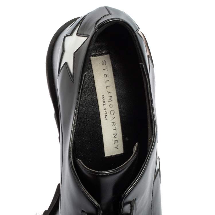 مملوكة مسبقًا Stella McCartney Black Faux Leather Elyse Star Platform Lace Up Sneakers Size 39