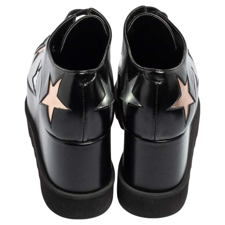 مملوكة مسبقًا Stella McCartney Black Faux Leather Elyse Star Platform Lace Up Sneakers Size 39