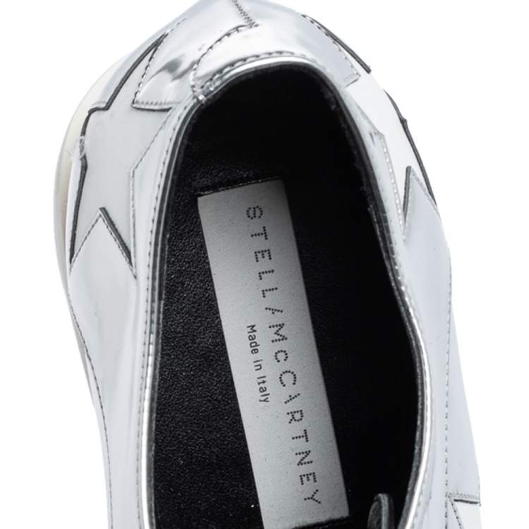 Pre Owned Stella McCartney Silver Faux Patent and Faux Leather Elyse Star Platform Sneakers Size 38.5