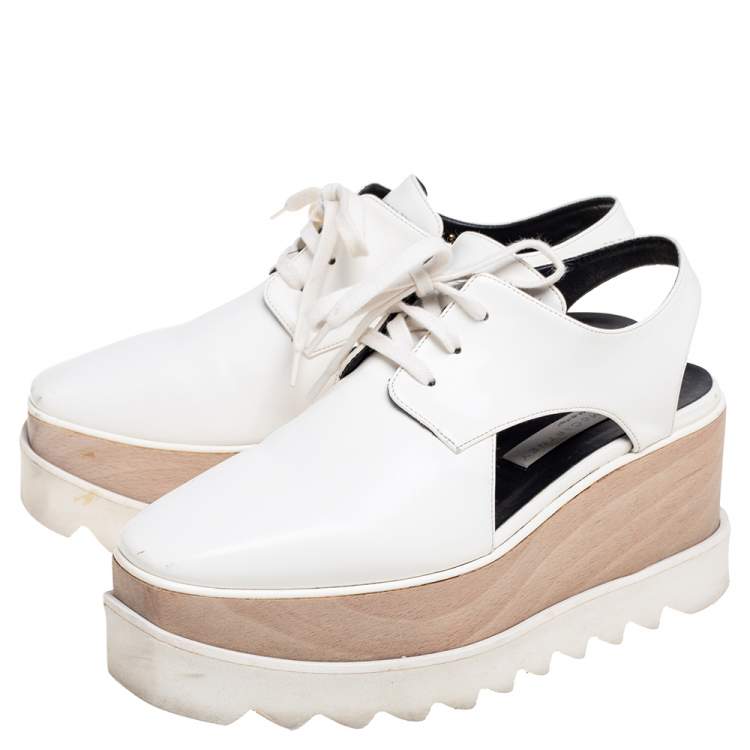 Pre Owned Stella McCartney White Faux Leather Elyse Cutout Platform Derby Size 36