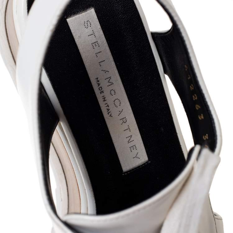 Pre Owned Stella McCartney White Faux Leather Elyse Cutout Platform Derby Size 36