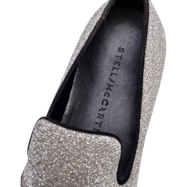 Pre Owned Stella McCartney Grey Glitter Platform Sneakers Size 35
