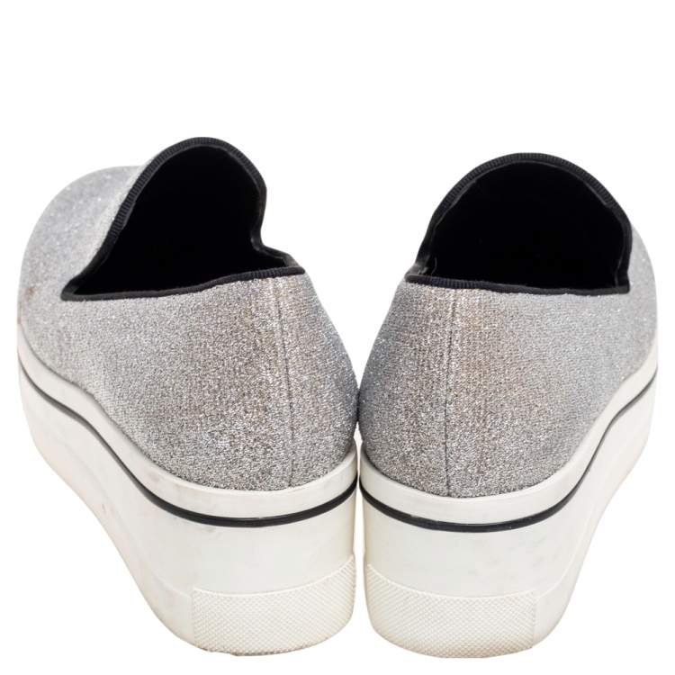 Pre Owned Stella McCartney Grey Glitter Platform Sneakers Size 35
