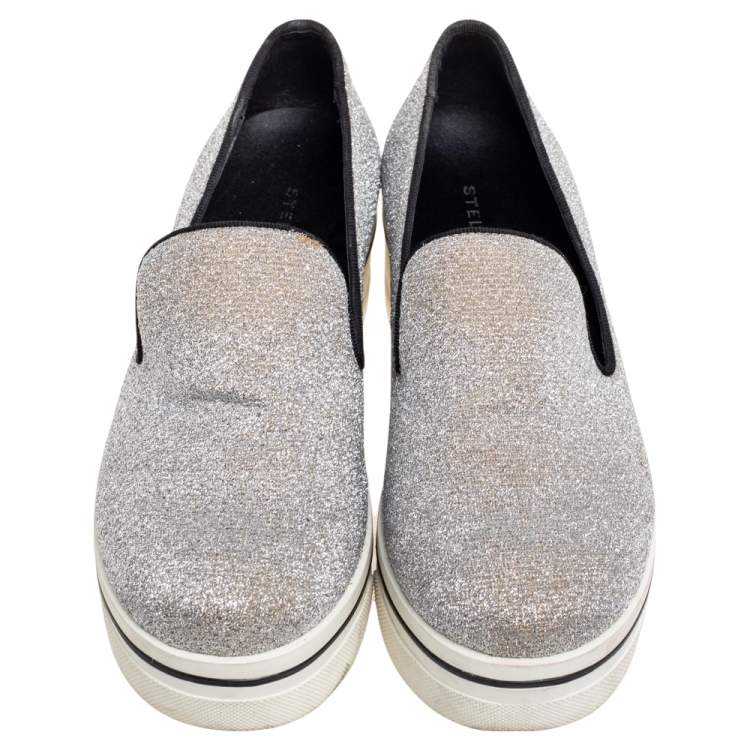 Pre Owned Stella McCartney Grey Glitter Platform Sneakers Size 35