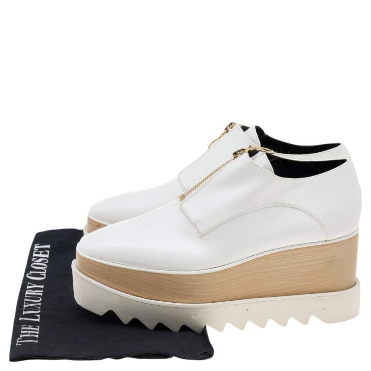Pre Owned Stella McCartney White Faux Leather Elyse Platform Zip Sneakers Size 36