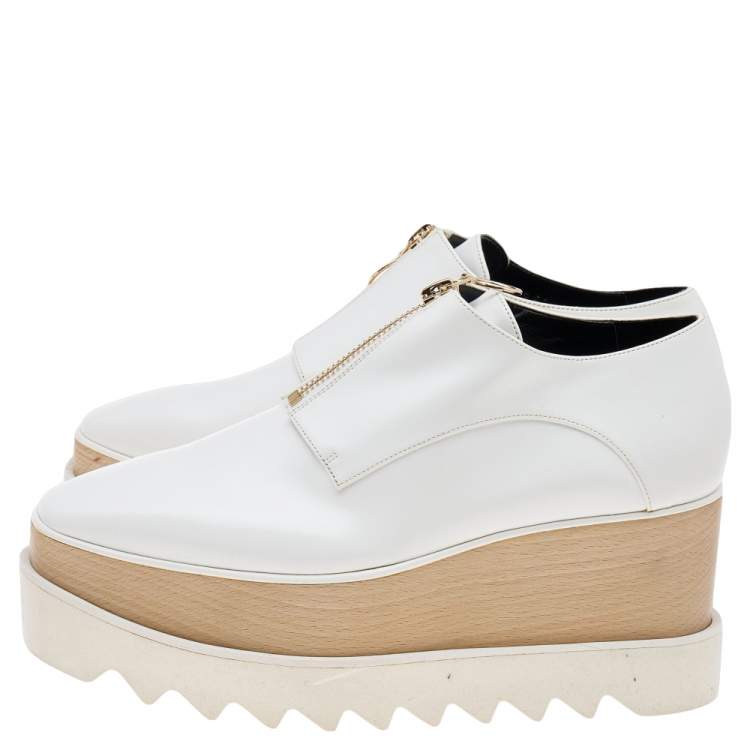 Pre Owned Stella McCartney White Faux Leather Elyse Platform Zip Sneakers Size 36