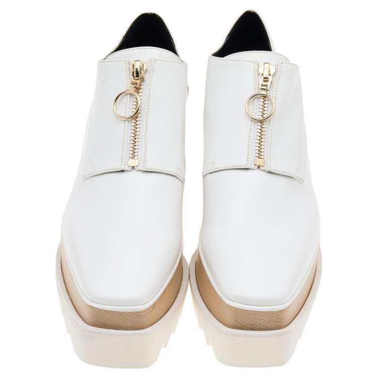 Pre Owned Stella McCartney White Faux Leather Elyse Platform Zip Sneakers Size 36