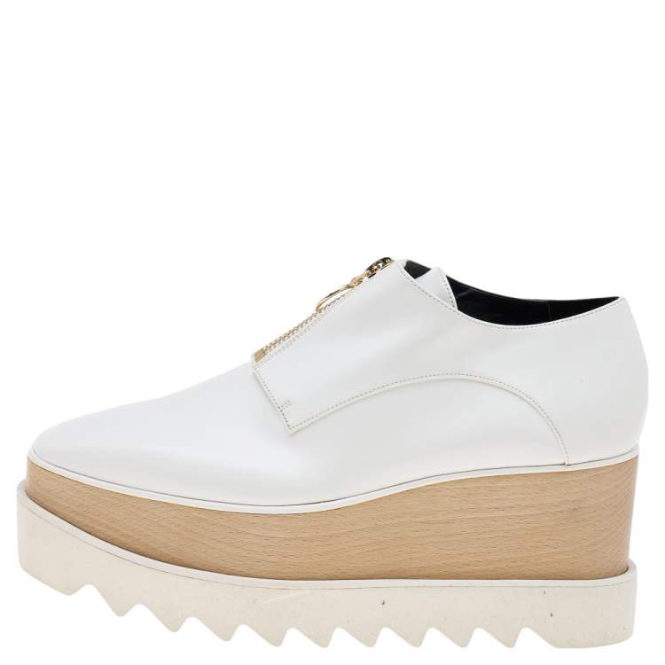 Pre Owned Stella McCartney White Faux Leather Elyse Platform Zip Sneakers Size 36