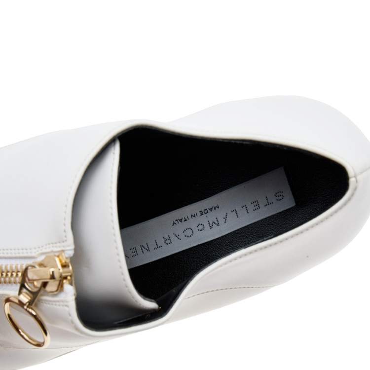 Pre Owned Stella McCartney White Faux Leather Elyse Platform Zip Sneakers Size 36