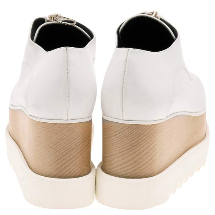 Pre Owned Stella McCartney White Faux Leather Elyse Platform Zip Sneakers Size 36