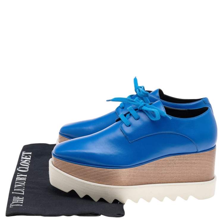 Pre Owned Stella McCartney Blue Faux Leather Elyse Platform Sneakers Size 36