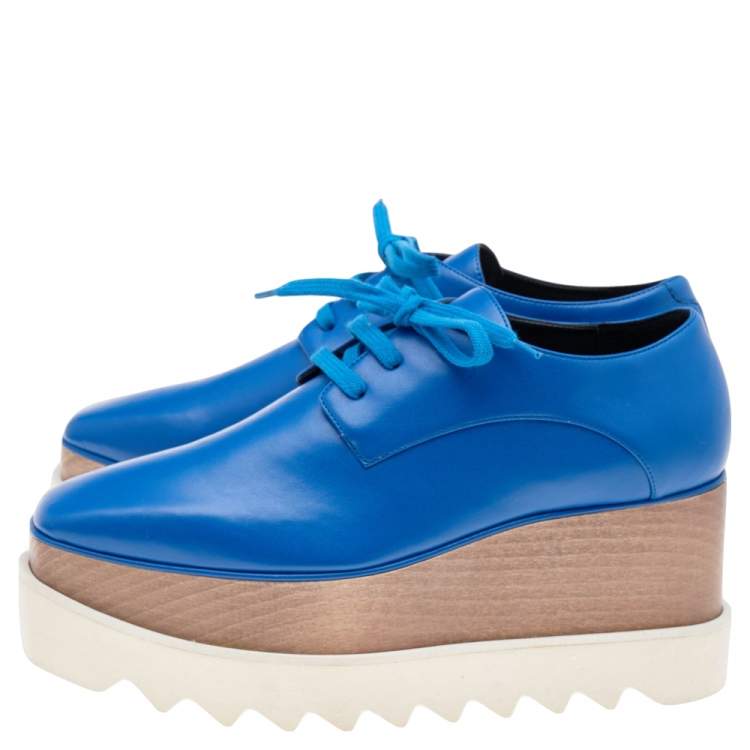 Pre Owned Stella McCartney Blue Faux Leather Elyse Platform Sneakers Size 36