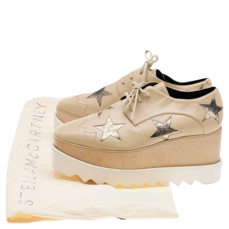 Pre Owned Stella McCartney Beige Faux Leather Elyse Star Platform Sneakers Size 36