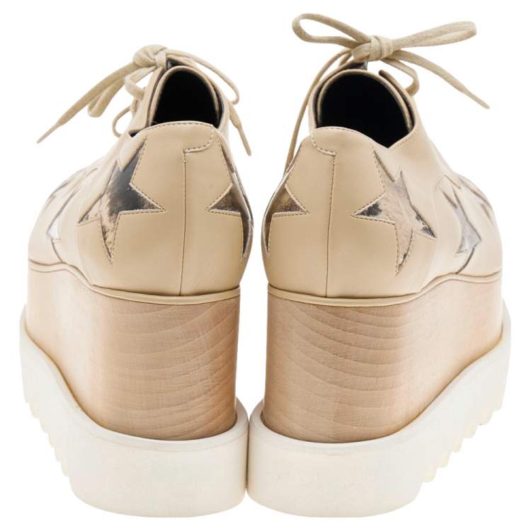 Pre Owned Stella McCartney Beige Faux Leather Elyse Star Platform Sneakers Size 36