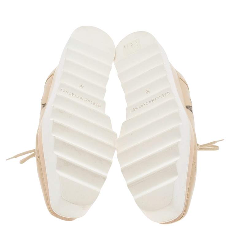 Pre Owned Stella McCartney Beige Faux Leather Elyse Star Platform Sneakers Size 36