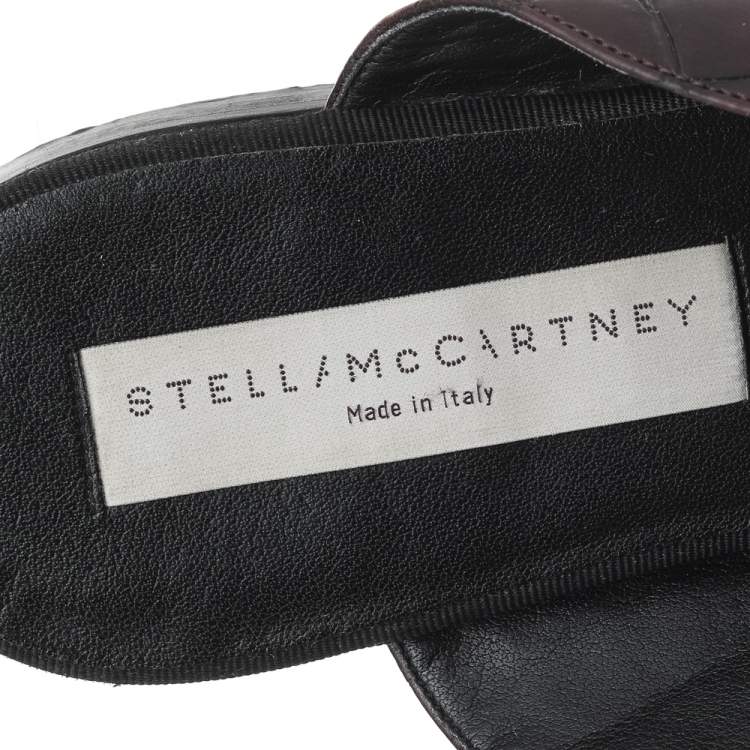 Pre Owned Stella McCartney Burgundy Faux Croc Embossed Leather Mules Size 37.5