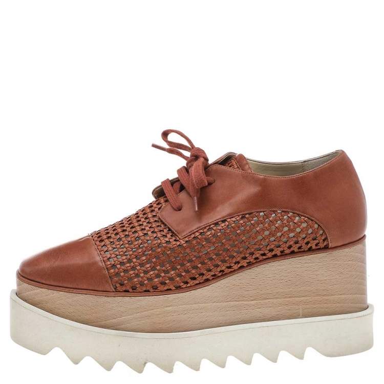 Pre Owned Stella McCartney Brown Faux Leather Elyse Platform Lace Up Derby Size 36
