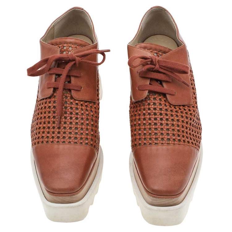 Pre Owned Stella McCartney Brown Faux Leather Elyse Platform Lace Up Derby Size 36