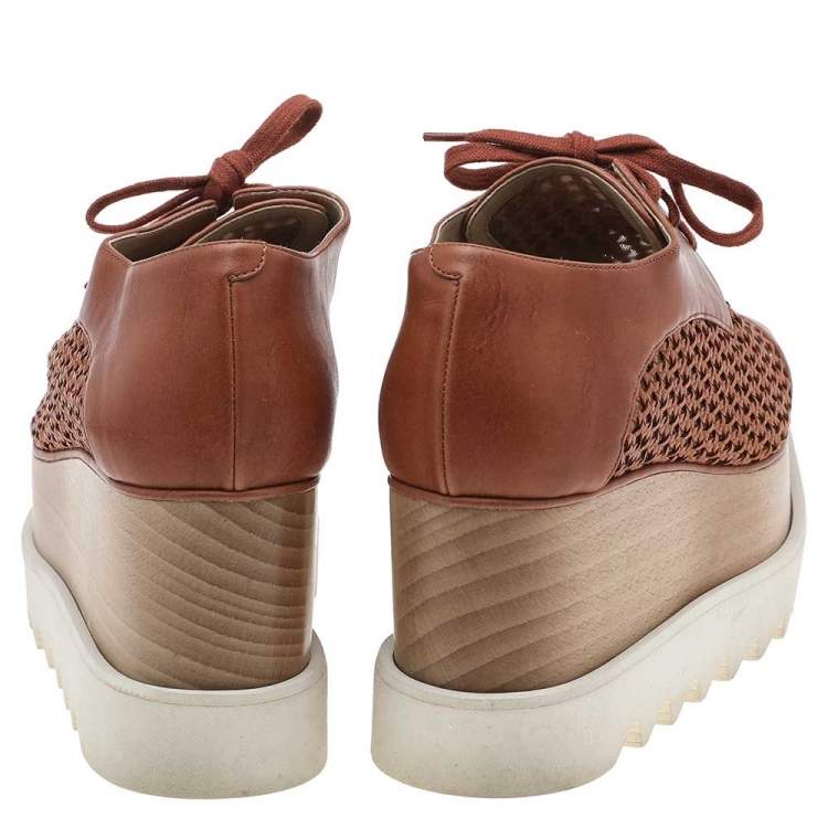 Pre Owned Stella McCartney Brown Faux Leather Elyse Platform Lace Up Derby Size 36