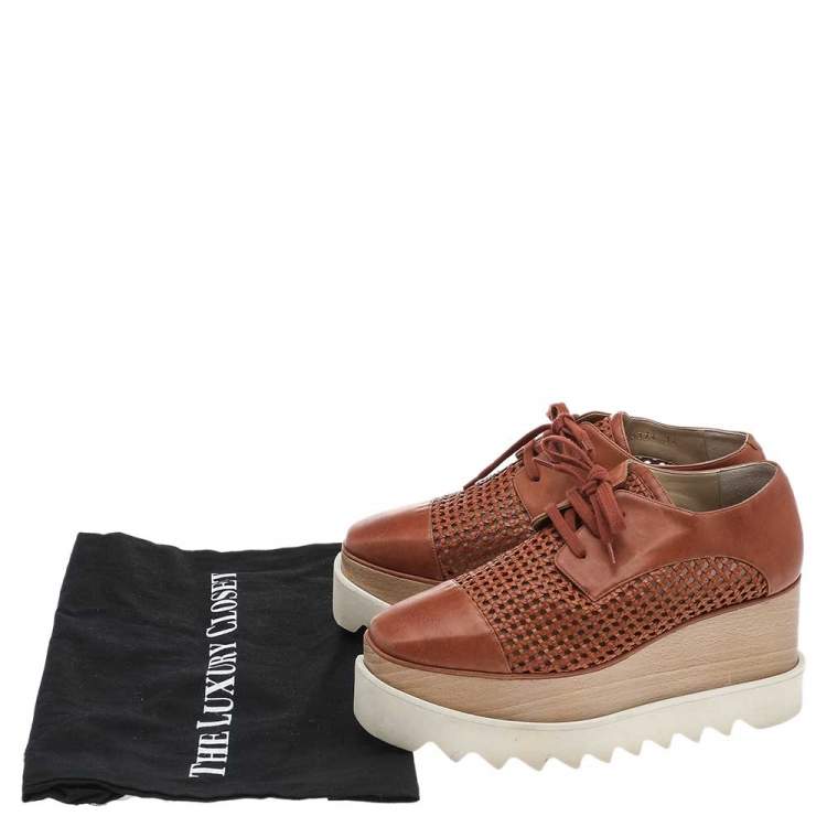 Pre Owned Stella McCartney Brown Faux Leather Elyse Platform Lace Up Derby Size 36