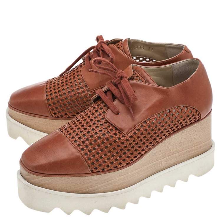 Pre Owned Stella McCartney Brown Faux Leather Elyse Platform Lace Up Derby Size 36