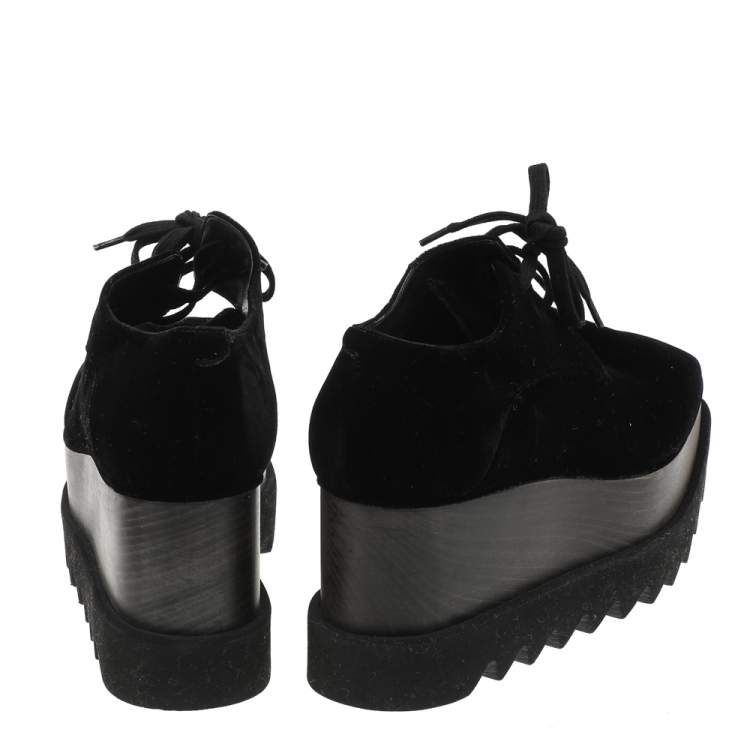 Pre Owned Stella McCartney Black Velvet Elyse Platform Lace Up Derby Size 36
