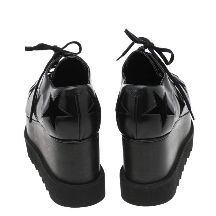 Pre Owned Stella McCartney Black Faux Leather And Velvet Elyse Star Platform Derby Size 36