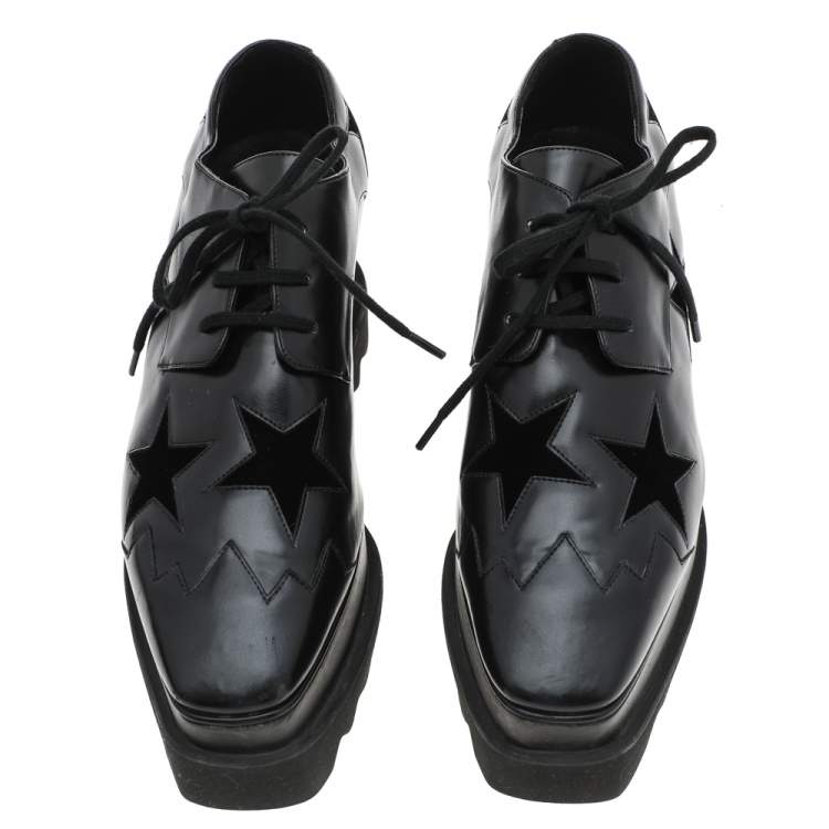 Pre Owned Stella McCartney Black Faux Leather And Velvet Elyse Star Platform Derby Size 36