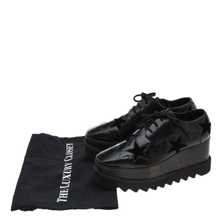 Pre Owned Stella McCartney Black Faux Leather And Velvet Elyse Star Platform Derby Size 36