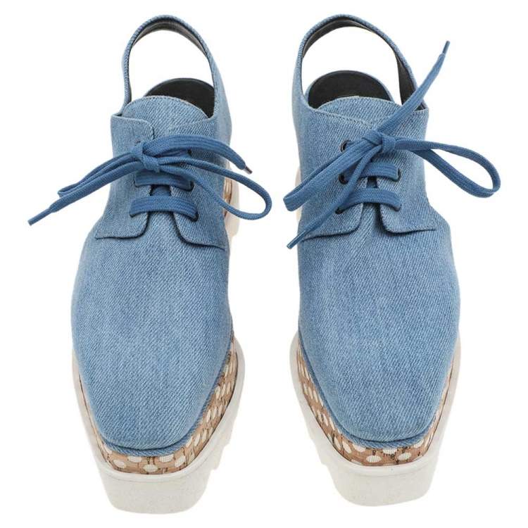 Pre Owned Stella McCartney Blue Cut Out Denim Elyse Platform Slingback Derby Size 36