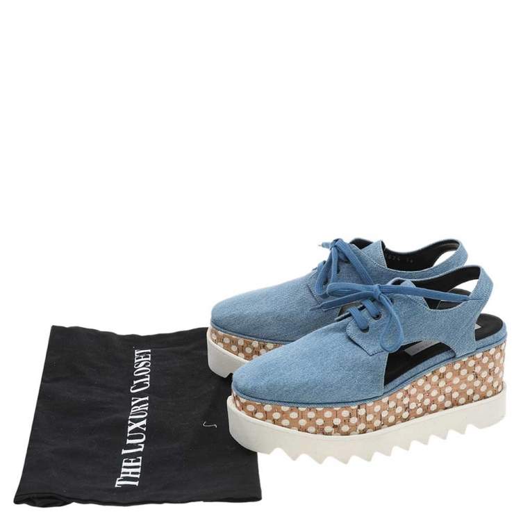 Pre Owned Stella McCartney Blue Cut Out Denim Elyse Platform Slingback Derby Size 36